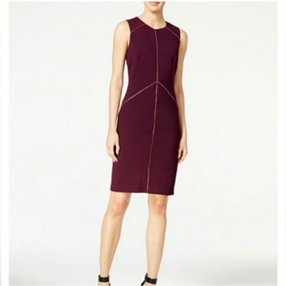 NWT Calvin Klein Dress‎ Size 8 Purple Plum Sleeveless Faux Front Zipper Design - Picture 2 of 16
